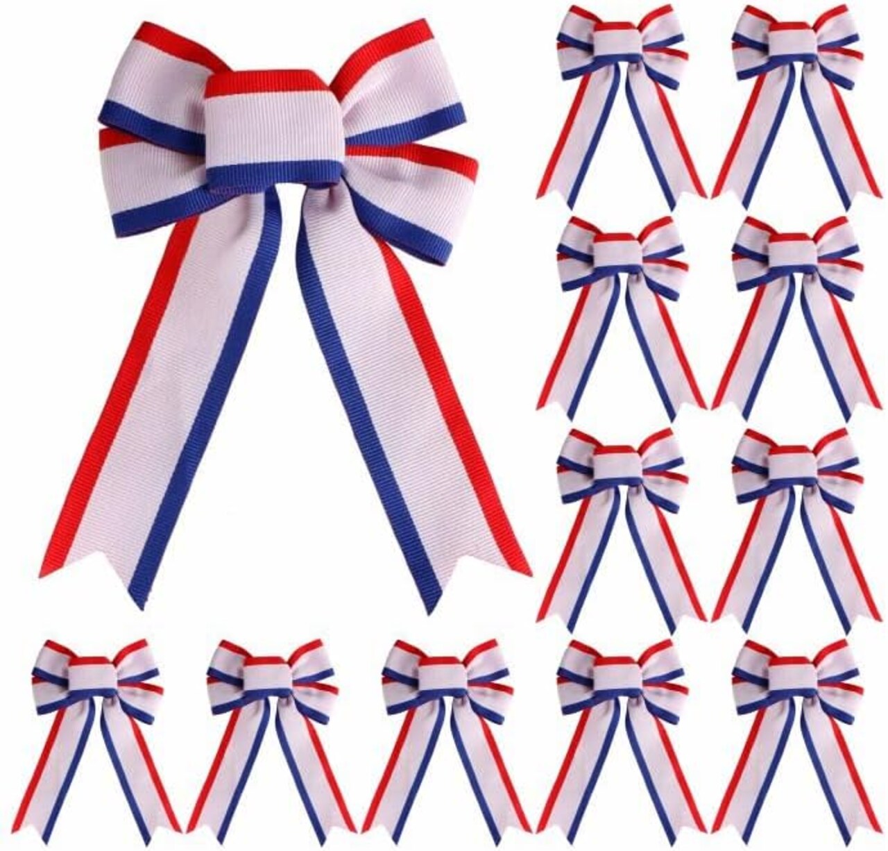 12 PCS Patriotic Bows – Red, White & Blue Stripes Fabric Bows for Wreaths, Tree Toppers, 4th of July, Independence Day, Memorial Day, Veterans Day Indoor & Outdoor Decorations